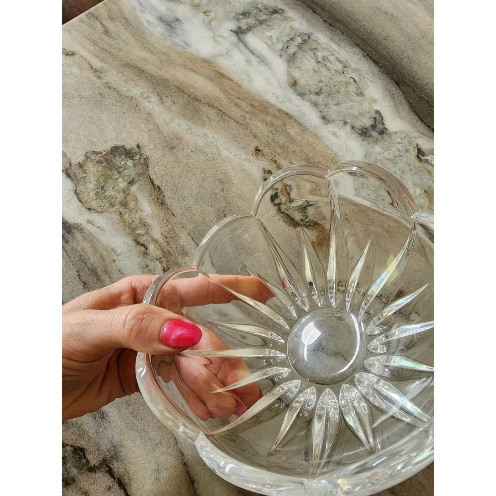 Vintage Mikasas Scalloped Crystal Glass Bowl Icicles Lotus Flower 6